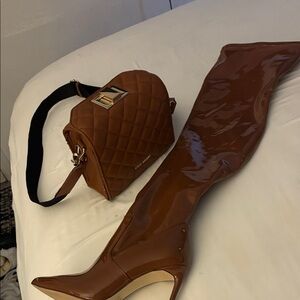 Steve Madden Glossy Brown Over-the-Knee Boots with bag included